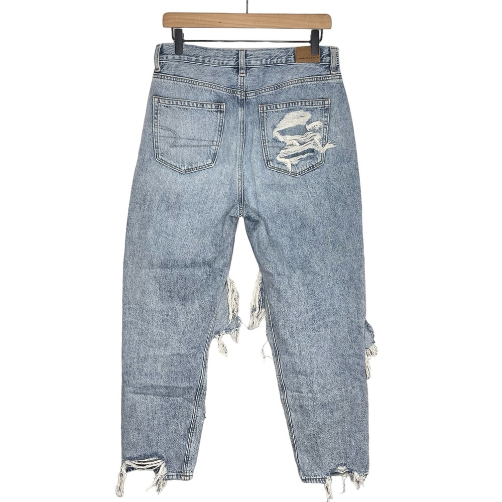 American Eagle Ripped Mom Jean 8 High Rise Tapered Leg Ankle Length Destroyed - Picture 5 of 10